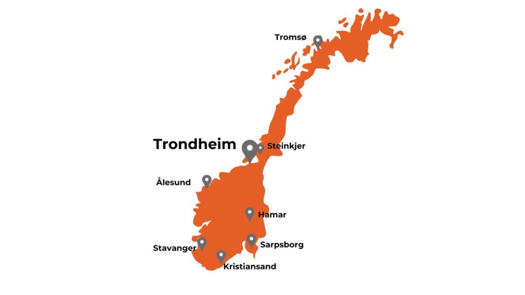 Illustrasjon - kart over studiesteder i Norge